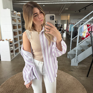 Musselinbluse Big Stripes - Flieder x Weiß