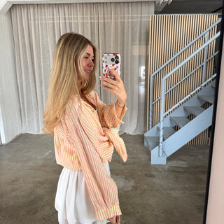 Oversize Musselinbluse Small Stripes - Butter Yellow x Light Rosa