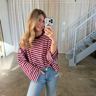 Oversize Longsleeve Stripes - Bordeaux x Rosa