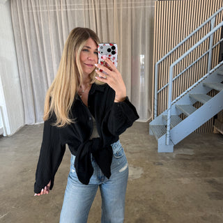 Oversize Musselinbluse - Schwarz