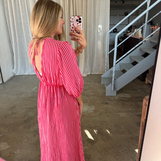 Musselinkleid Ella - Small Stripes Rosa x Rot