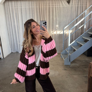 Strickjacke Lima - Rosa x Braun