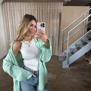 Musselinbluse Hearts - Mint