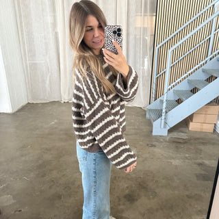 Pulli Curved Stripes - Taupe x Creme