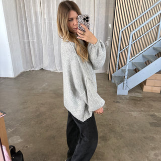 Oversized Strickjacke - Hellgrau
