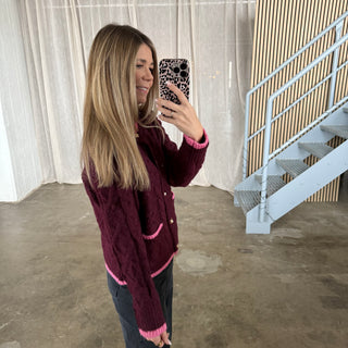 Strickjacke Tangled - Bordeaux x Pink