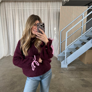Bow Sleeve Pulli - Bordeaux