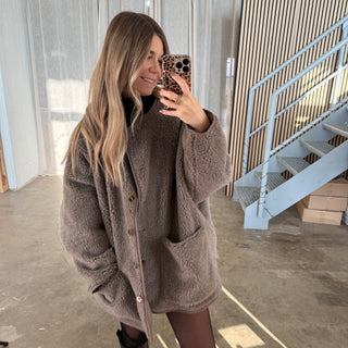 Oversized Teddy Jacke - Taupe