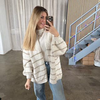 Strickjacke Oversize - Creme x Beige