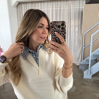 Blusen-Pulli - Creme x Blau