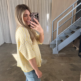 Kurzarm Stripes Strickjacke - Butter Yellow