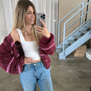 Short Strickjacke Oversize - Bordeaux - Pink
