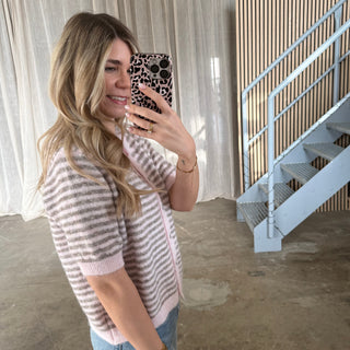 Short Stripes Strickjacke - Rosa x Taupe