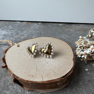 Herz Perlen Stecker | Gold