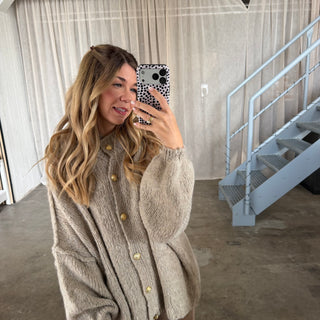 Oversized Strickjacke - Beige
