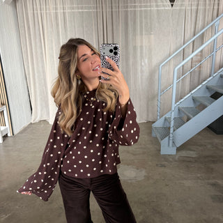 Basic Oversize Longsleeve Dots - Braun