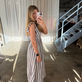 Musselinkleid Rosie - Big Stripes Grau x Weiß