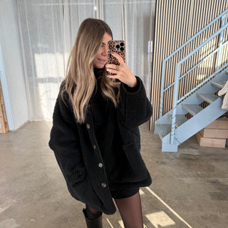 Oversized Teddy Jacke - Schwarz