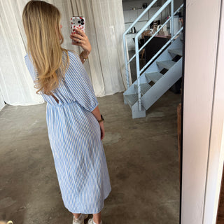 Musselinkleid Ella - Small Stripes Blau x Weiß