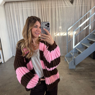 Strickjacke Lima - Rosa x Braun