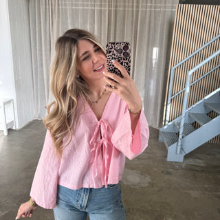 Leinen Bluse Shorty - Rosa