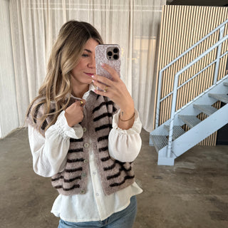 Stoff Pullunder Stripes - Taupe x Espresso