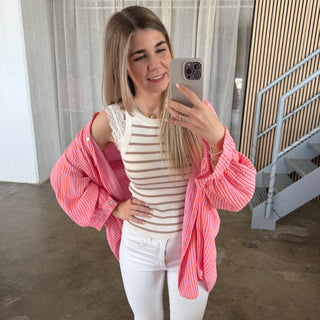 Musselinbluse Streifen - Rosa x Orange