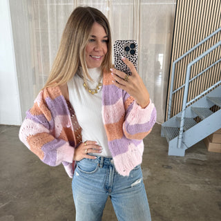 Strickjacke Waves - Flieder x Peach