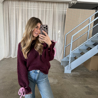 Bow Sleeve Pulli - Bordeaux