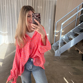 Oversize Musselinbluse Leo - Rosa x Orange