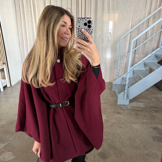 Langarm Poncho De Luxe - Bordeaux (inkl. Gürtel)