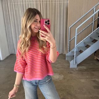 Strickshirt Small Stripes - Pink x Orange