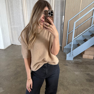 Kurzarm Strick Oberteil - Beige