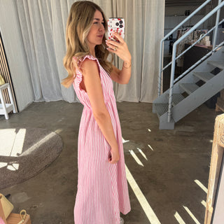 Musselinkleid Rosie - Small Stripes Weiß x Rosa
