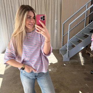Oversize T-Shirt Stripes - Blau x Rosa