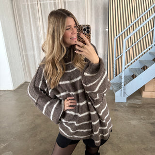 Oversized Pulli - Stripes Taupe