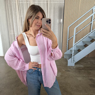 Musselinbluse Streifen - Babyrosa x Weiß