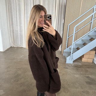 Oversized Teddy Jacke - Dunkelbraun