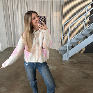 Strickjacke Romy - Rosa x Beige