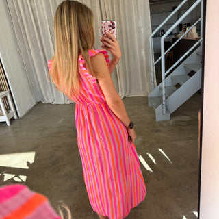 Musselinkleid Rosie - Big Stripes Neon