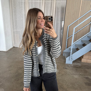 Strickjacke Small Stripes - Grau