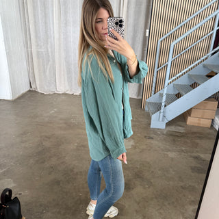 Musselinbluse Oversize - Salbei
