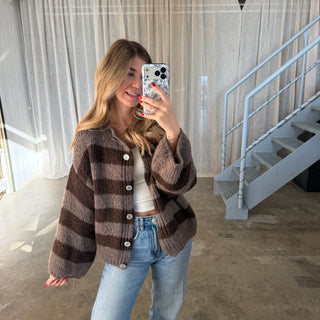 Strickjacke Mila - Taupe x Braun