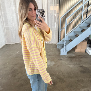 Strickjacke Small Stripes - Gelb x Rosa
