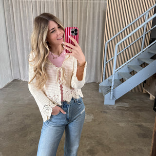 Boho Strickjacke - Creme