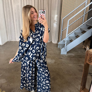 Bluse Amalfi Bloom - Navi Blau
