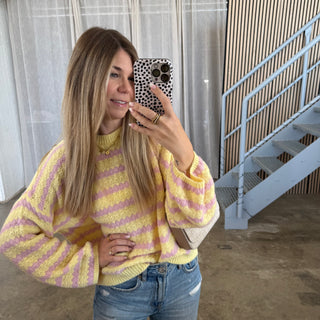 Pulli Curved Stripes - Gelb x Rosa