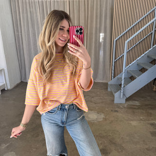 Oversize T-Shirt Stripes - Rosa x Gelb