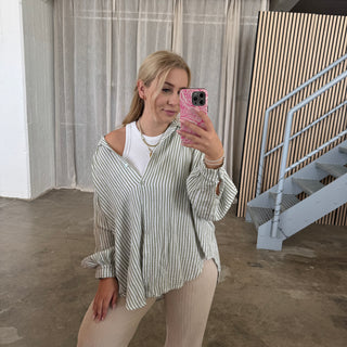 Musselinbluse Streifen - Lime x Weiß