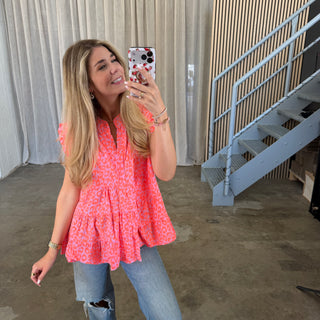 Kurzarm Musselinbluse - Leo Neon Orange